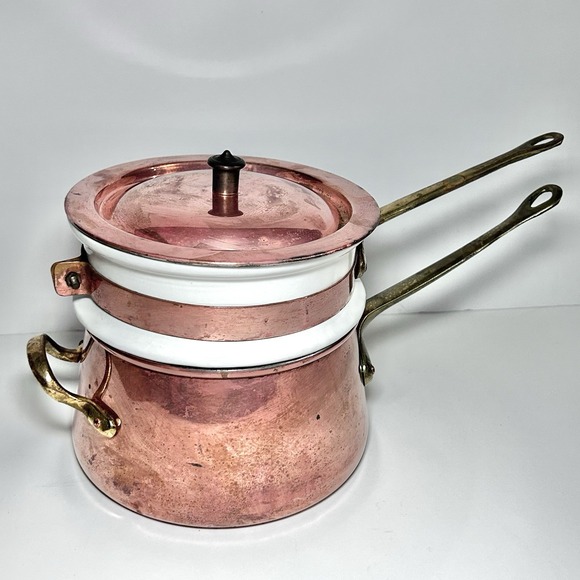 Taurus Other - Vintage Taurus Portuguese Copper Double Boiler with Ceramic Insert Brass Handle